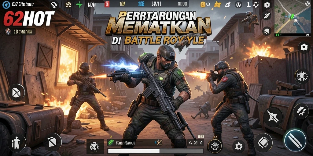 Gameplay seru dalam pertarungan Battle Royale di 62HOT.