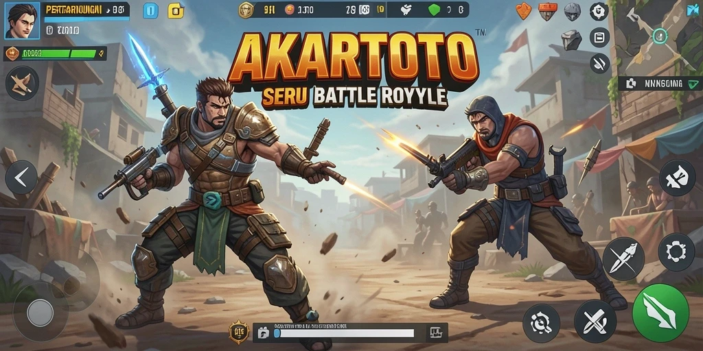 Gameplay seru dalam AKARTOTO dengan pertempuran Battle Royale yang mendebarkan.