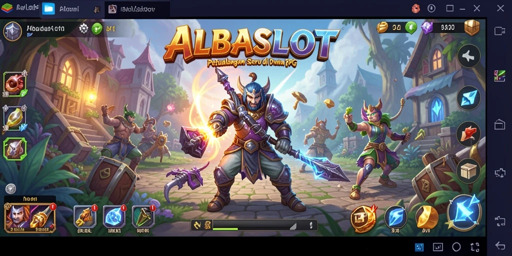 Screenshot menampilkan gameplay seru ALBASLOT dengan karakter bertarung melawan monster.