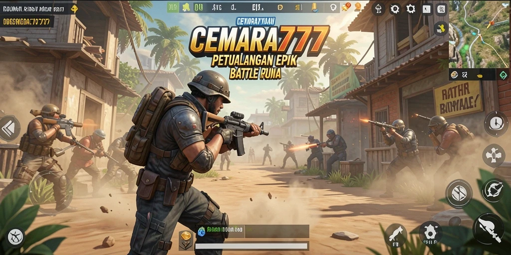 Screenshot utama CEMARA777 menampilkan pertarungan intens antara pemain di arena.