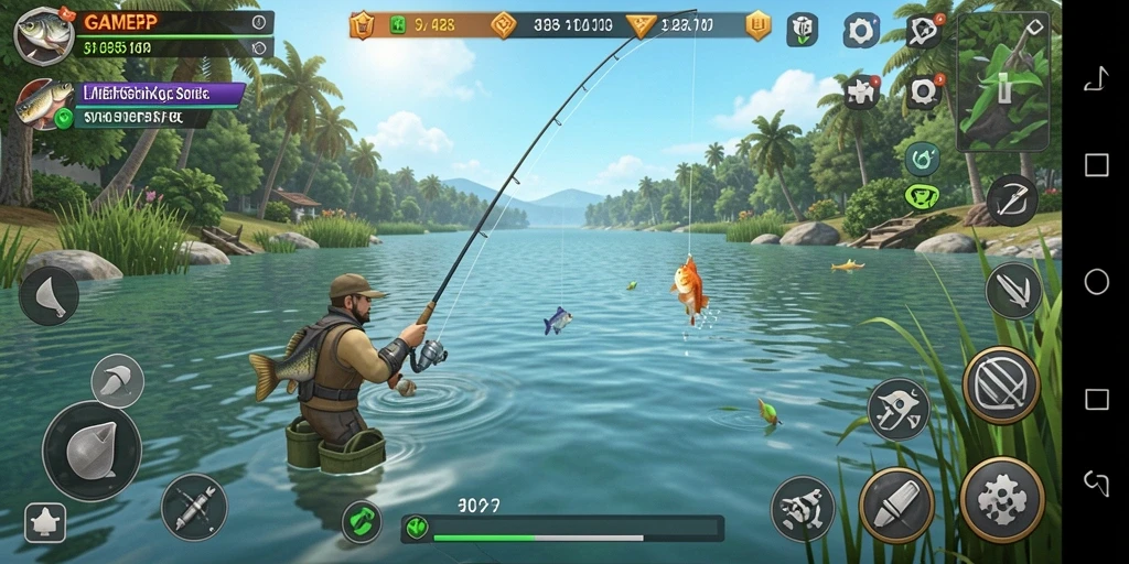 Tampilan gameplay GAMERP yang realistis dan mengasyikkan saat memancing.