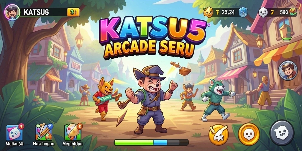 Tampilan gameplay seru KATSU5 dengan karakter yang beraksi.