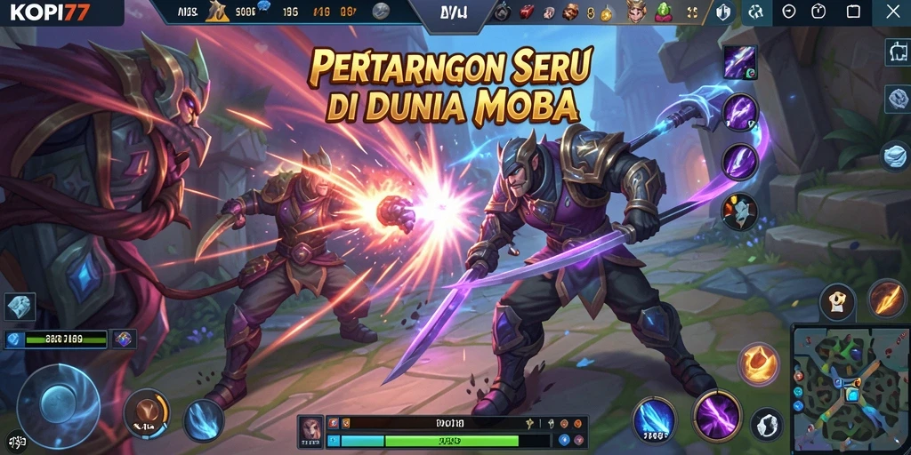 Tangkapan layar KOPI77 yang menunjukkan aksi seru dalam pertempuran MOBA.