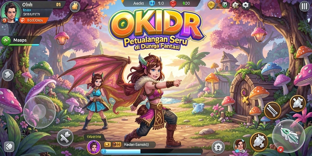 Tangkapan layar gameplay OKIDR menunjukkan petualangan seru di dunia fantasi.