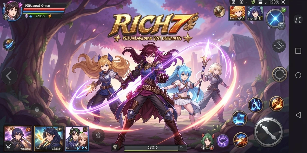 Tampilan live action karakter dan grafik anime yang memukau dalam gameplay RICH7.