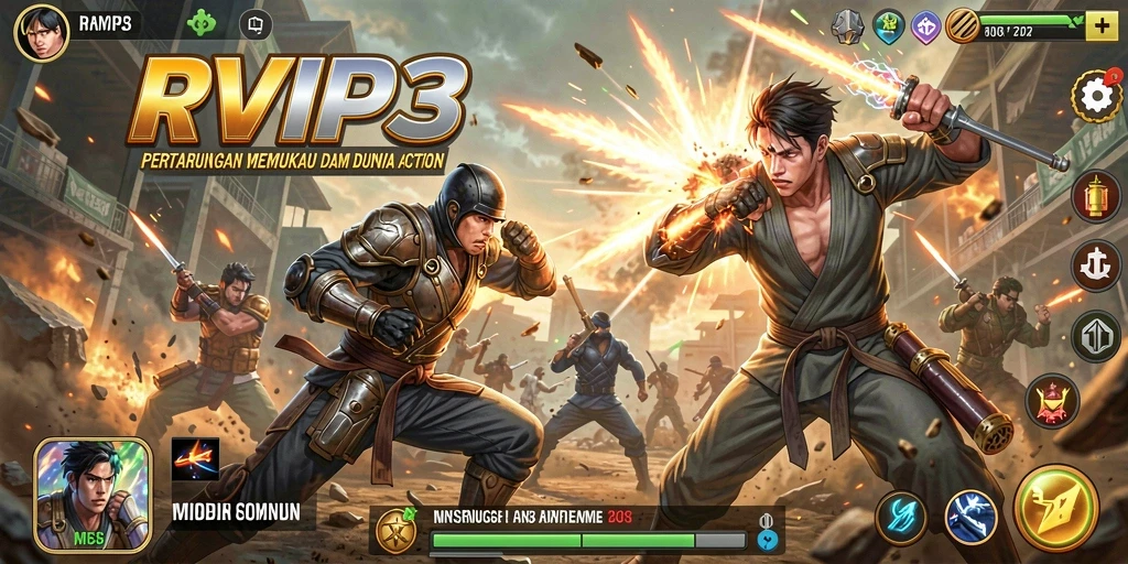 Screenshot gameplay RVIP3 yang menampilkan aksi pertempuran yang mendebarkan.