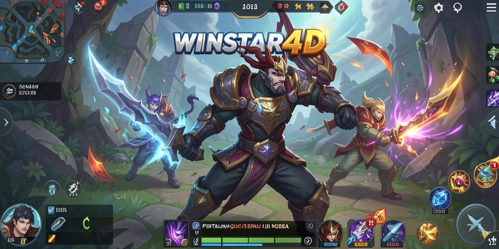 Tampilan gameplay seru dalam pertarungan MOBA di WINSTAR4D.